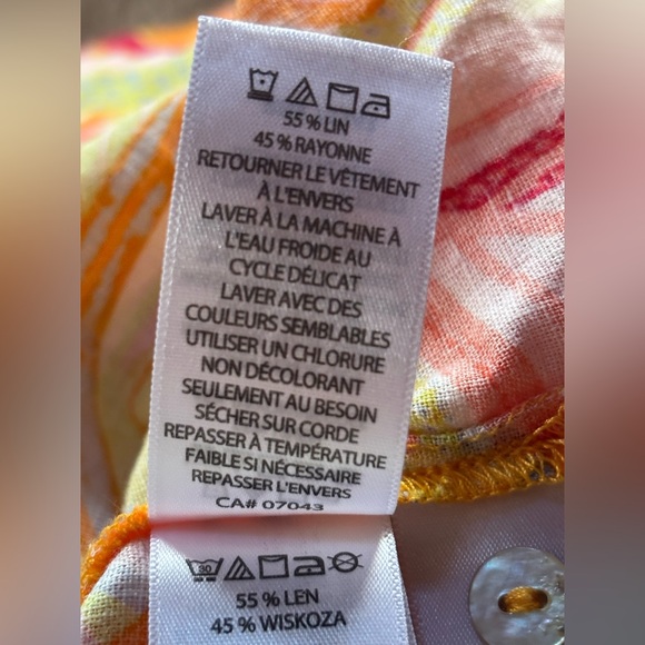 C&C California Tunic Top Tropical Floral Linen/Rayon Button Up Sz XL Beach Vacay - Picture 13 of 15